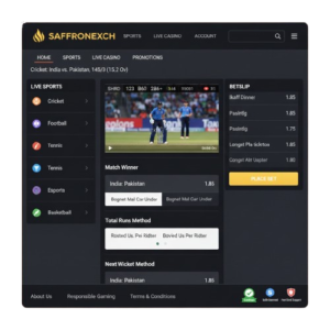 Sports betting platform interface preview showing live match panel and betting controls